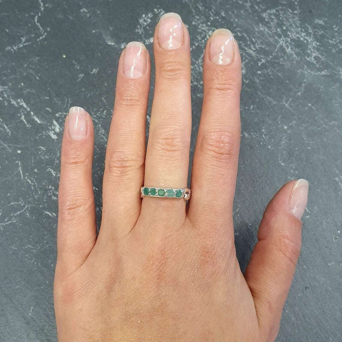 Elegant 18k Gold Vermeil ring showcasing a vibrant Round Natural Green Emerald, perfect for May birthdays and special occasions.