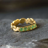 Gold Emerald Band - Emerald Vintage Band - Half Eternity Gold Band