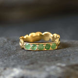 Gold Emerald Band - Emerald Vintage Band - Half Eternity Gold Band