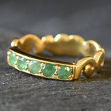 Gold Emerald Band - Emerald Vintage Band - Half Eternity Gold Band