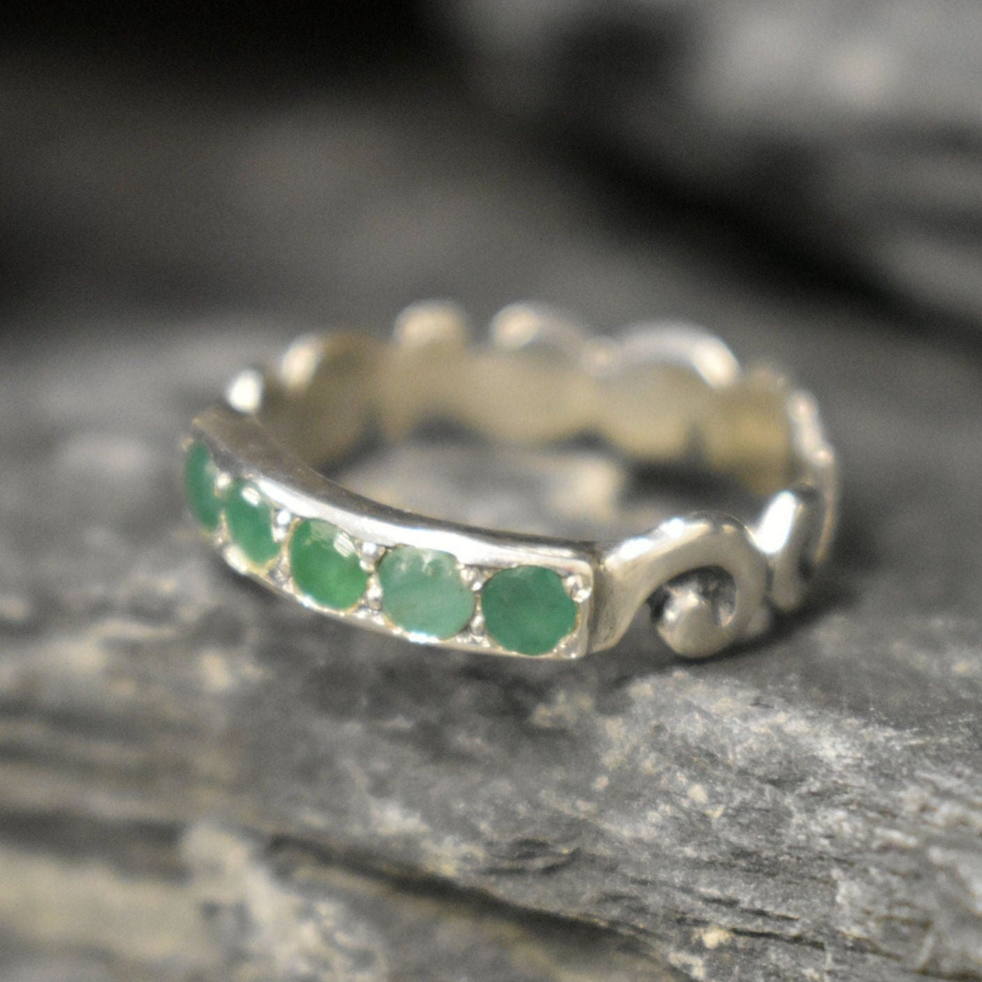 Natural Emerald Ring made in 925 Sterling Silver with Round Natural Green Emerald in Channel-Set setting, May Birthstone gift idea, symbolizes growth, harmony, and deep emotional healing, ideal for everyday wear and perfect for birthday gifting and special occasions.