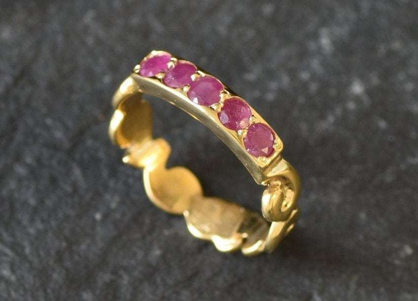 Natural Ruby Ring made in 18k Gold Vermeil with Round Natural Red Ruby in Channel-Set setting, July Birthstone gift idea, symbolizes nobility, purity, and passion, ideal for everyday wear and perfect for birthday gifting and special occasions.
