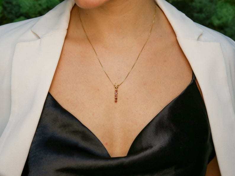 Gold Topaz Pendant, Natural Mystic Topaz, Drop Bar Pendant, Vertical Pendant, Minimalist Necklace, Vintage Pendant, Gold Vermeil Necklace