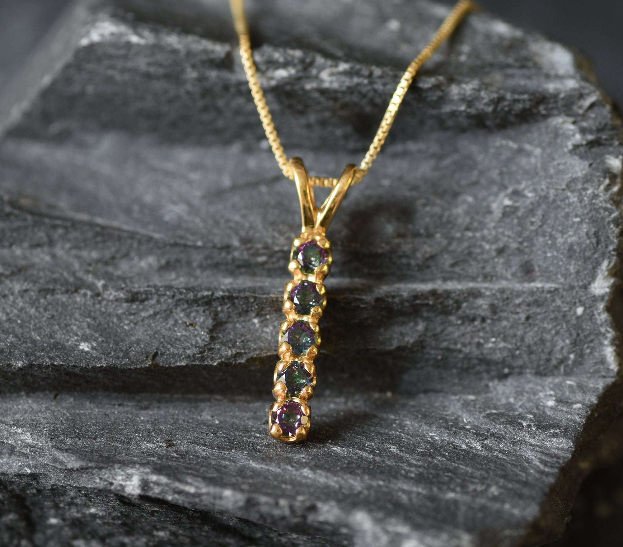 Gold Topaz Pendant, Natural Mystic Topaz, Drop Bar Pendant, Vertical Pendant, Minimalist Necklace, Vintage Pendant, Gold Vermeil Necklace