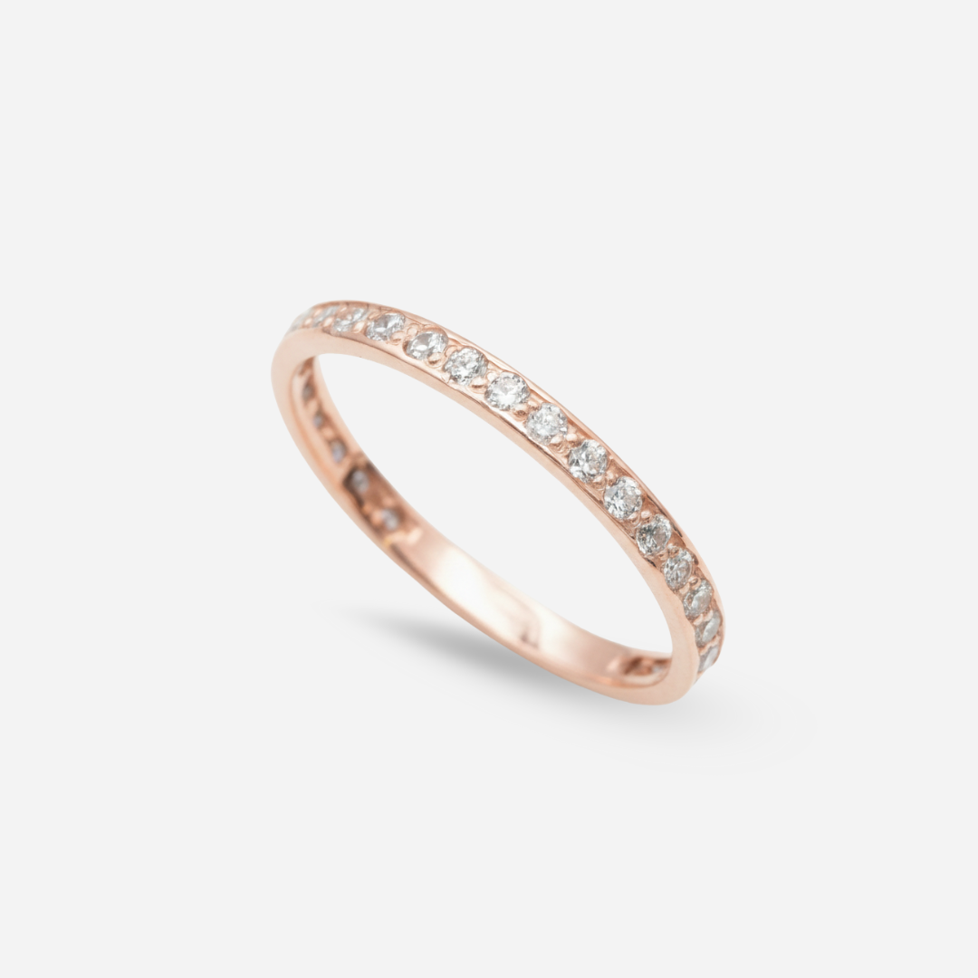 Rose Gold Diamond Ring - Chic Pink Eternity Band, perfect for stacking and adding sparkle to any outfit or special occasion.