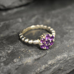 Amethyst Ring, Natural Amethyst, February Birthstone, Silver Flower Ring, VintageRing, Purple Diamond Ring, Flower Ring, Solid Silver Ring