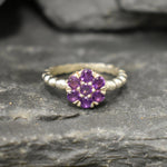 Amethyst Ring, Natural Amethyst, February Birthstone, Silver Flower Ring, VintageRing, Purple Diamond Ring, Flower Ring, Solid Silver Ring