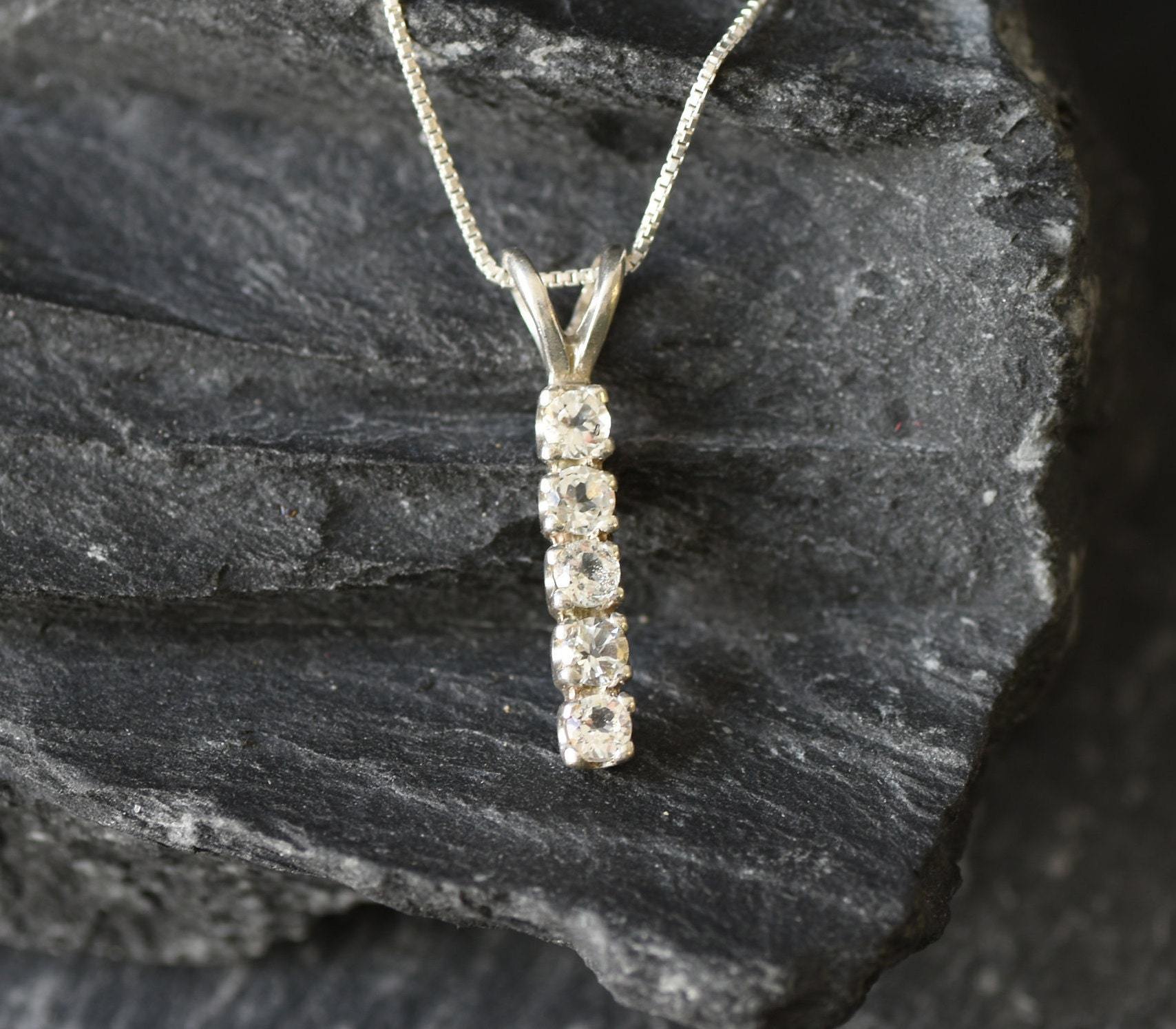 White Topaz Pendant, Natural White Topaz, Dainty Drop Necklace, Line Pendant, Minimalist Pendant, Clear Bar Pendant, Solid Silver Pendant