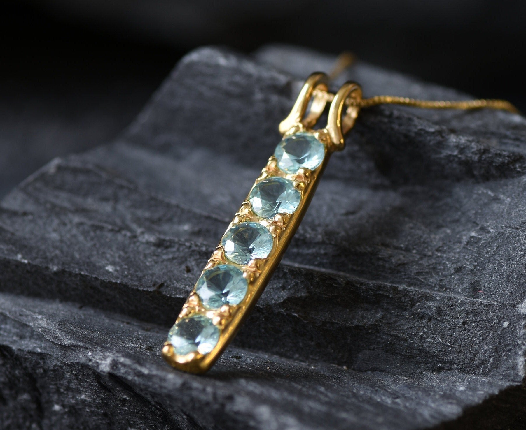 Bar Aqua Pendant, Created Aquamarine, Vertical Pendant, Layering Necklace, Layering Pendant, Blue Pendant, Minimalistic Pendant,Solid Silver(1)