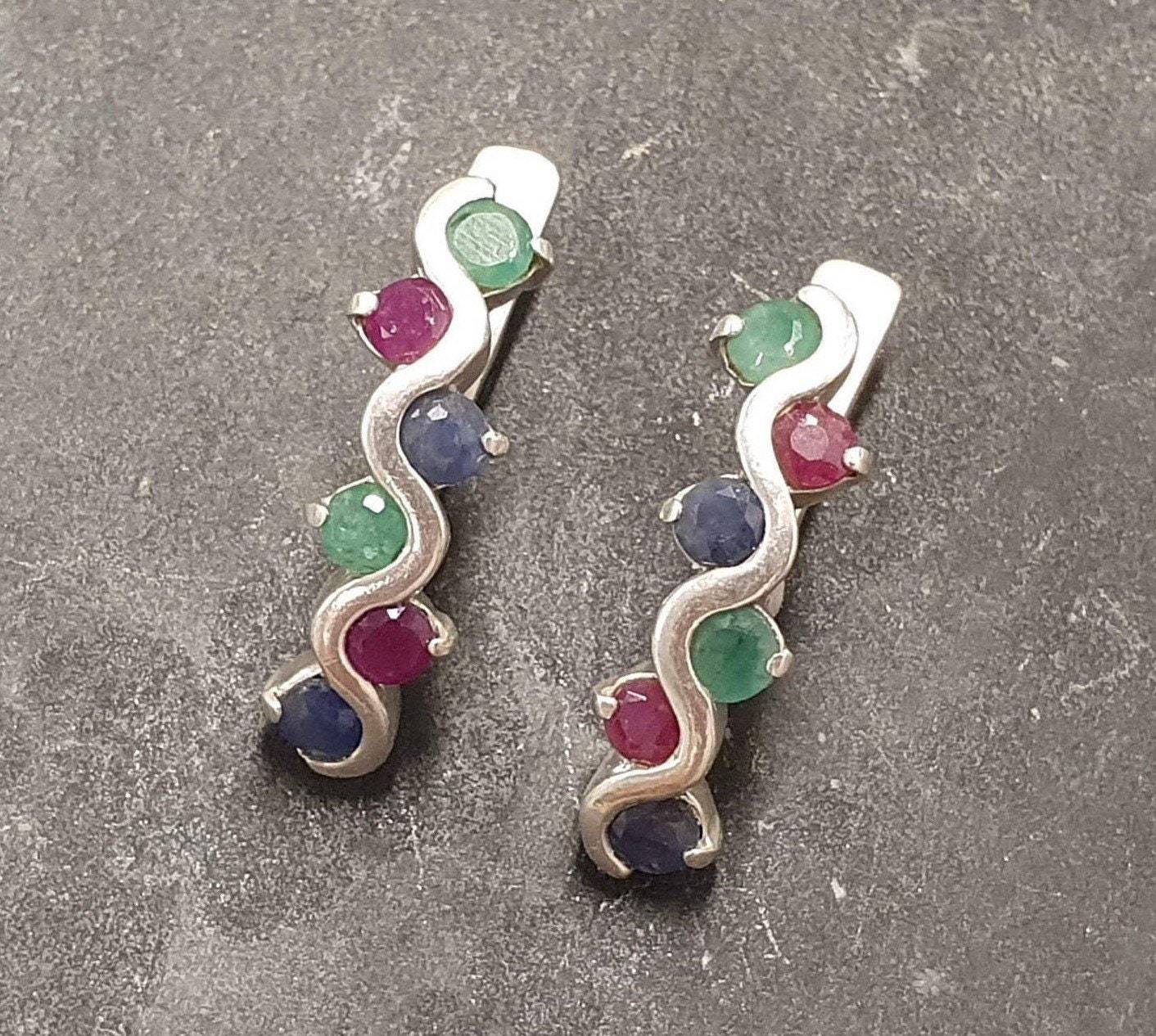 Natural Sapphire Earrings made in 925 Sterling Silver with Round Natural Blue Sapphire in Channel-Set setting, September Birthstone gift idea, symbolizes sincerity, truth, and faithfulness, ideal for everyday wear and perfect for birthday gifting and special occasions.