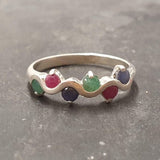 Dainty Band, Emerald, Ruby, Sapphire, Multistone Band, Half Eternity Ring, Birthstone Ring, Asymmetric Ring, Ripples Band, Solid Silver Ring