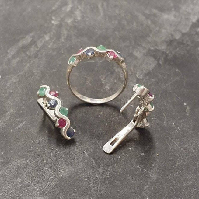 Dainty Band, Emerald, Ruby, Sapphire, Multistone Band, Half Eternity Ring, Birthstone Ring, Asymmetric Ring, Ripples Band, Solid Silver Ring