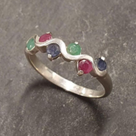 Dainty Band, Emerald, Ruby, Sapphire, Multistone Band, Half Eternity Ring, Birthstone Ring, Asymmetric Ring, Ripples Band, Solid Silver Ring