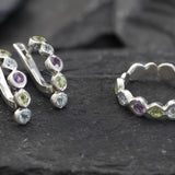 Colorful Bubble Band - Amethyst Peridot Blue Topaz Ring, Multicolor Eternity Ring