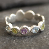 Colorful Bubble Band - Amethyst Peridot Blue Topaz Ring, Multicolor Eternity Ring