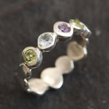 Colorful Bubble Band - Amethyst Peridot Blue Topaz Ring, Multicolor Eternity Ring