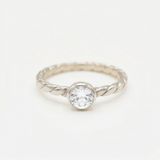 Round Diamond Ring - Sparkly Solitaire Ring - Twisted Silver Band