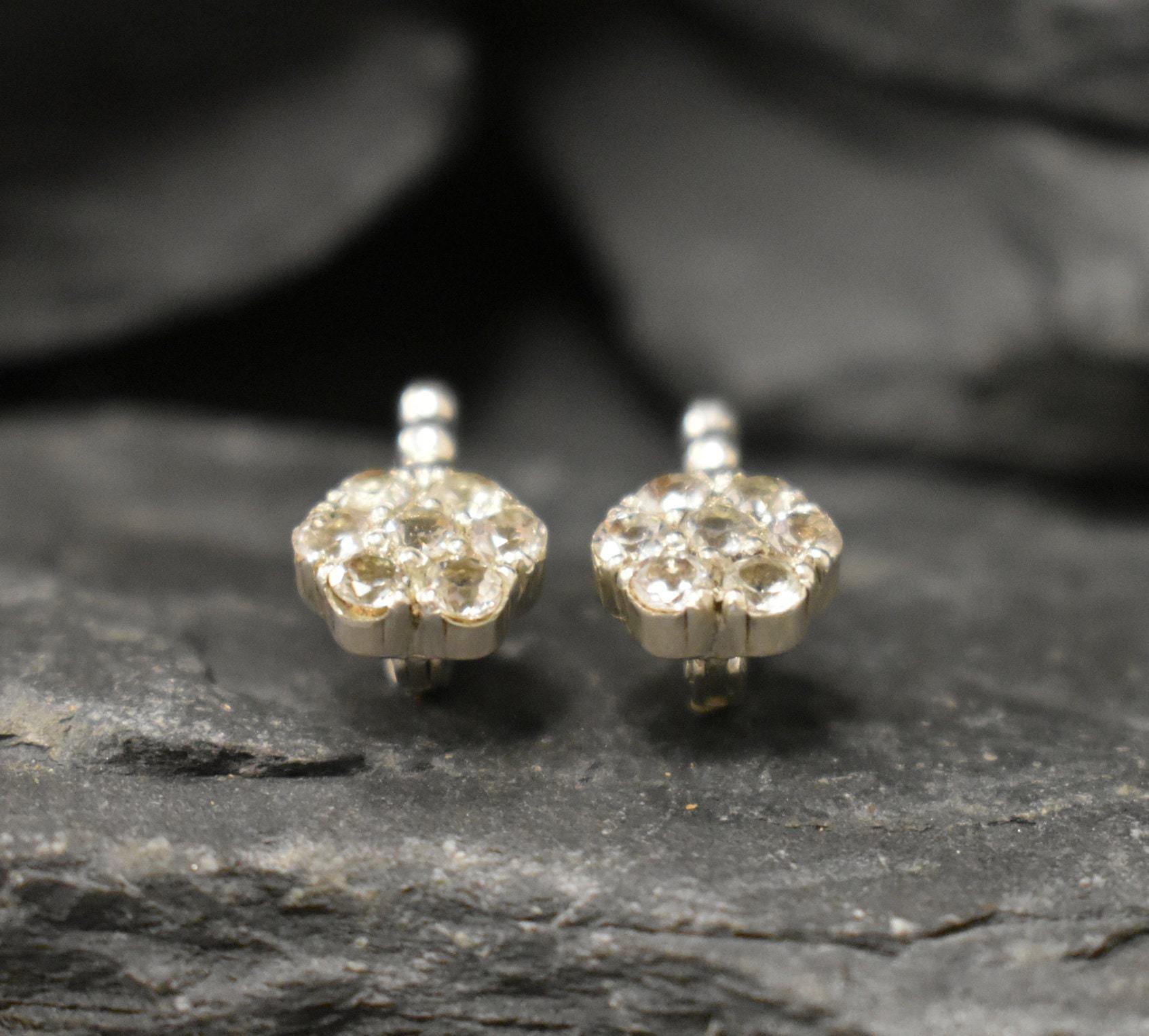 White Topaz Earrings, Natural White Topaz, December Birthstone, Flower Earrings, Topaz Earrings, White Diamond Studs, Solid Silver Earrings