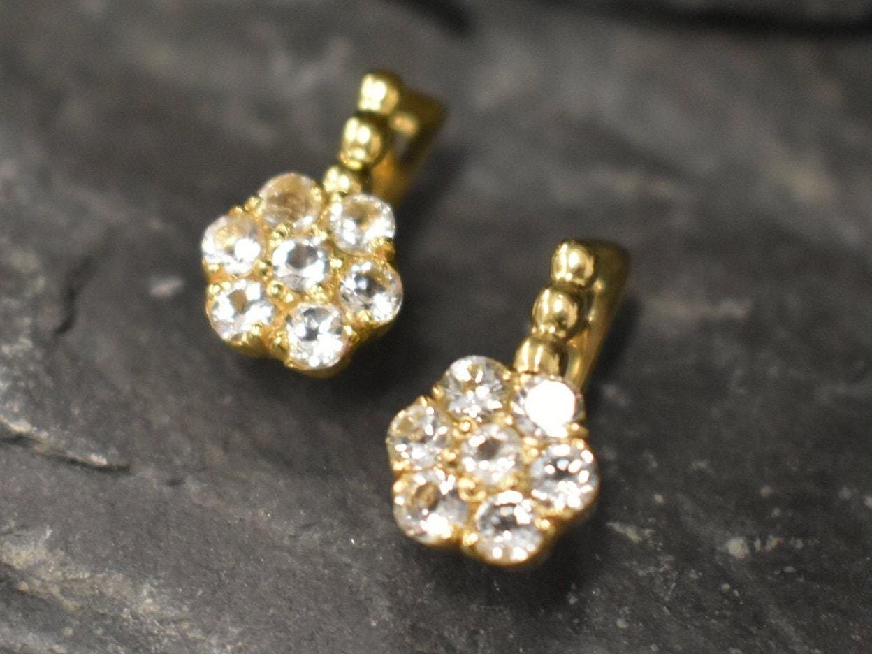 White Topaz Earrings, Natural White Topaz, December Birthstone, Flower Earrings, Topaz Earrings, White Diamond Studs, Solid Silver Earrings(1)