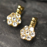 Sparkly Flower Earrings - Natural White Topaz,  White Diamond Studs
