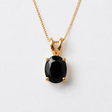 Gold Onyx Pendant - Real Onyx Necklace - Black Oval Necklace