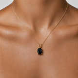 Gold Onyx Pendant - Real Onyx Necklace - Black Oval Necklace