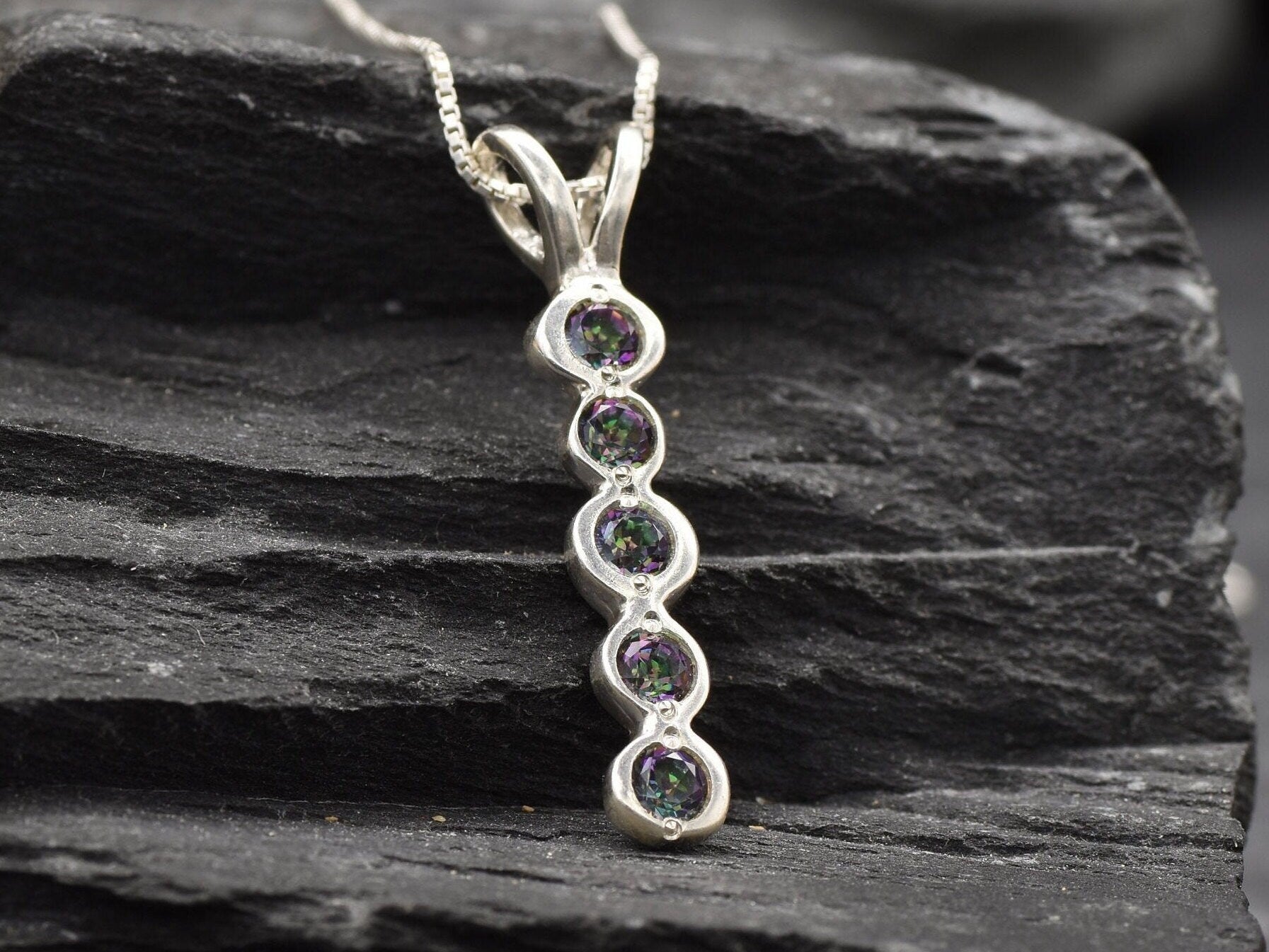 Mystic Topaz Pendant, Rainbow Pendant, Mystic Topaz, December Birthstone, December Pendant, Bubble Pendant, Vertical Pendant, Siver Necklace