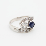 Sapphire Vintage Ring with Bypass Design, featuring Moonstone and crafted in 925 Sterling Silver—perfect for gifts and daily wear.
