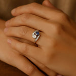 Sapphire Vintage Ring - Two Stone Ring - Moonstone Bypass Ring made in 925 Sterling Silver. Ideal for everyday wear and perfect for birthday gifting and special occasions.