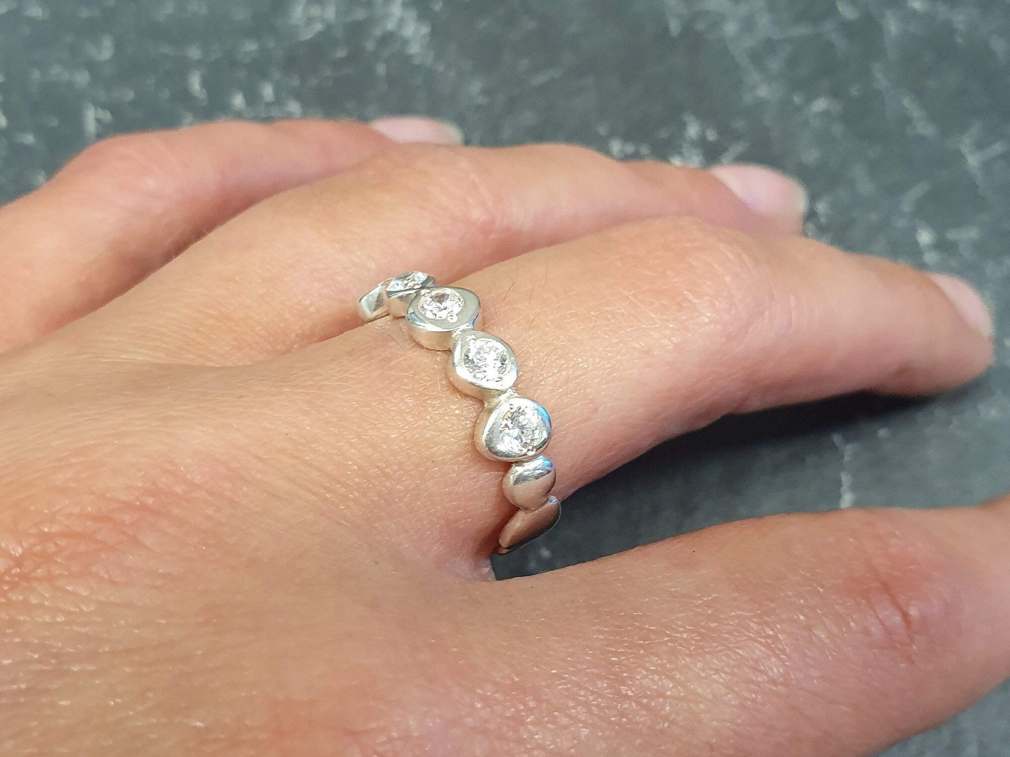 Diamond Band, Created Diamond, Stackable Band, Half Eternity Ring, Stackable Ring, Silver Bubble Band, Sparkly Diamond Ring, 925 Silver Ring