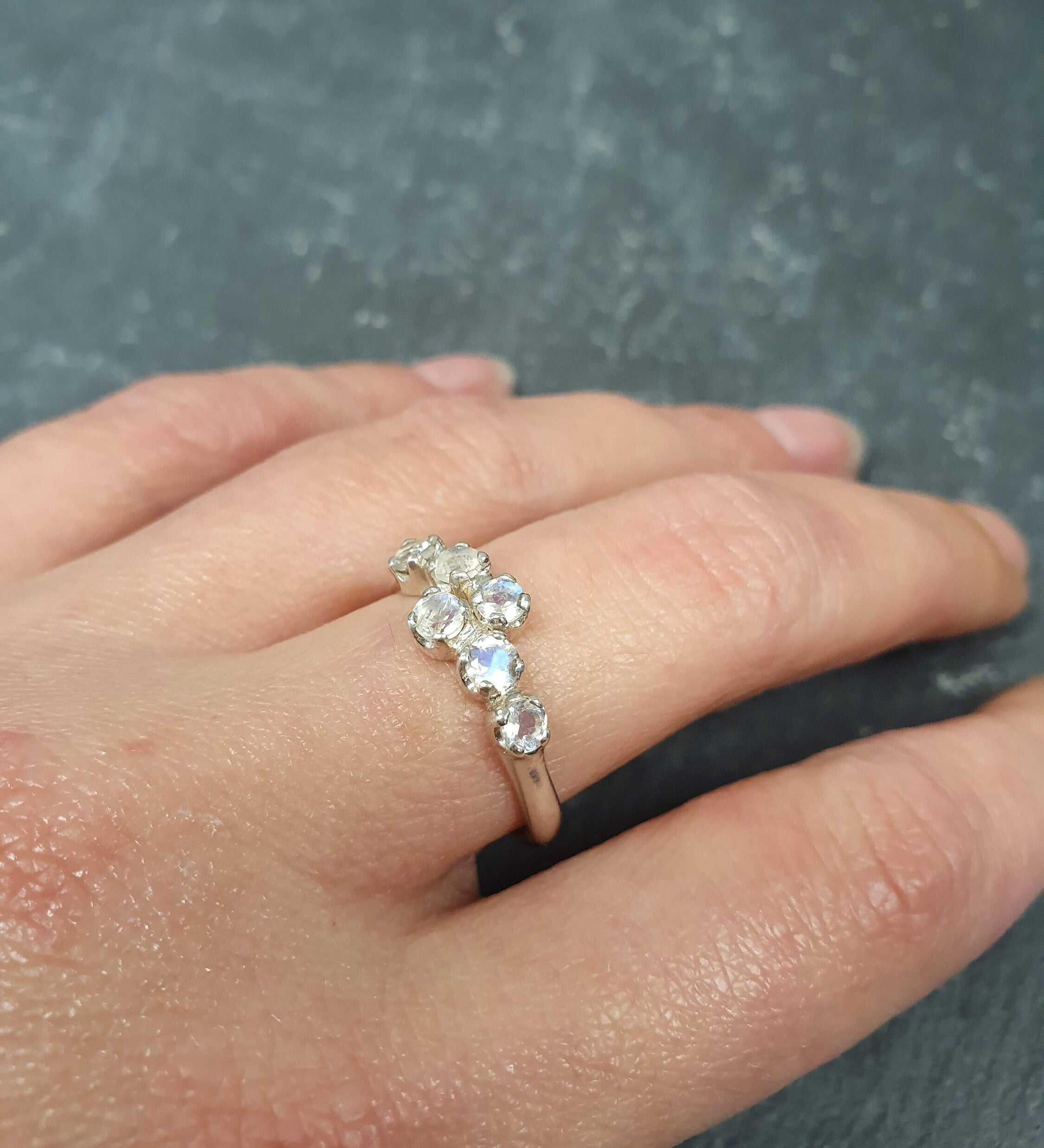 Gold Moonstone Band, Moonstone Band, Natural Moonstone, June Birthstone, Gold Asymmetric Ring, Moonstone Ring, Vintage Ring, 925 Silver Ring(2)