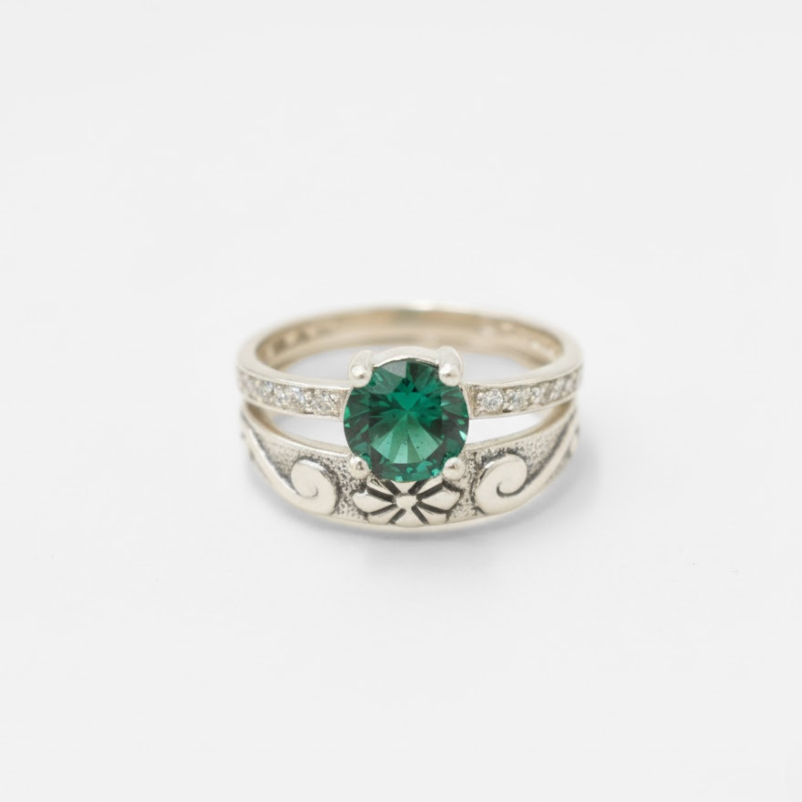Beautifully crafted created emerald ring in sterling silver, perfect for everyday wear and a thoughtful May birthday gift.