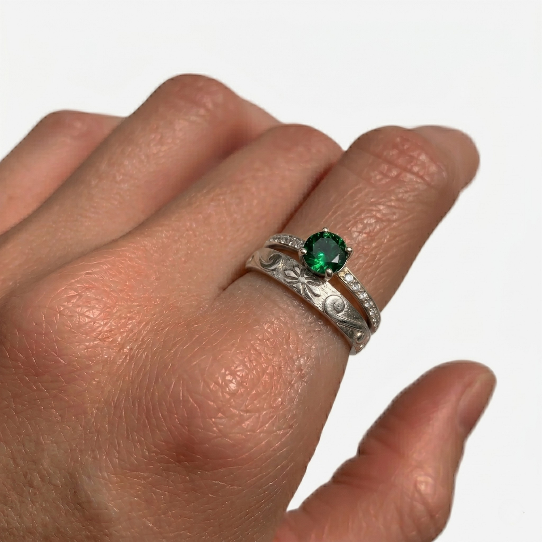 Created Emerald Ring in 925 Sterling Silver, featuring a round green emerald, perfect for May birthdays and everyday wear.