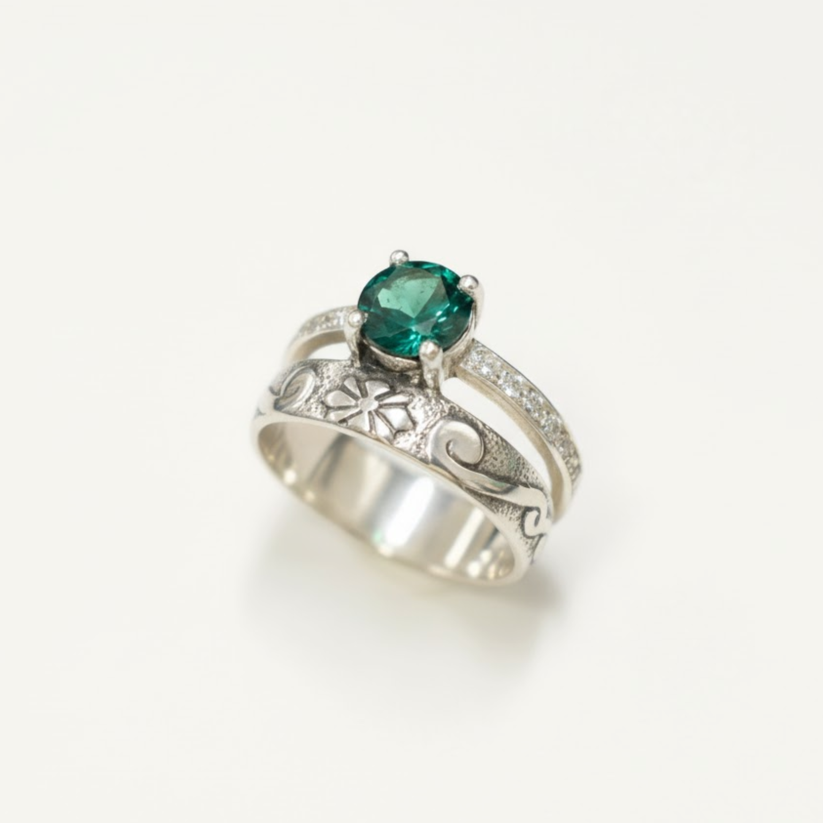 Created Emerald Ring made in 925 Sterling Silver with Round Created Green Emerald in Solitaire setting, May Birthstone gift idea, symbolizes, ideal for everyday wear and perfect for birthday gifting and special occasions.