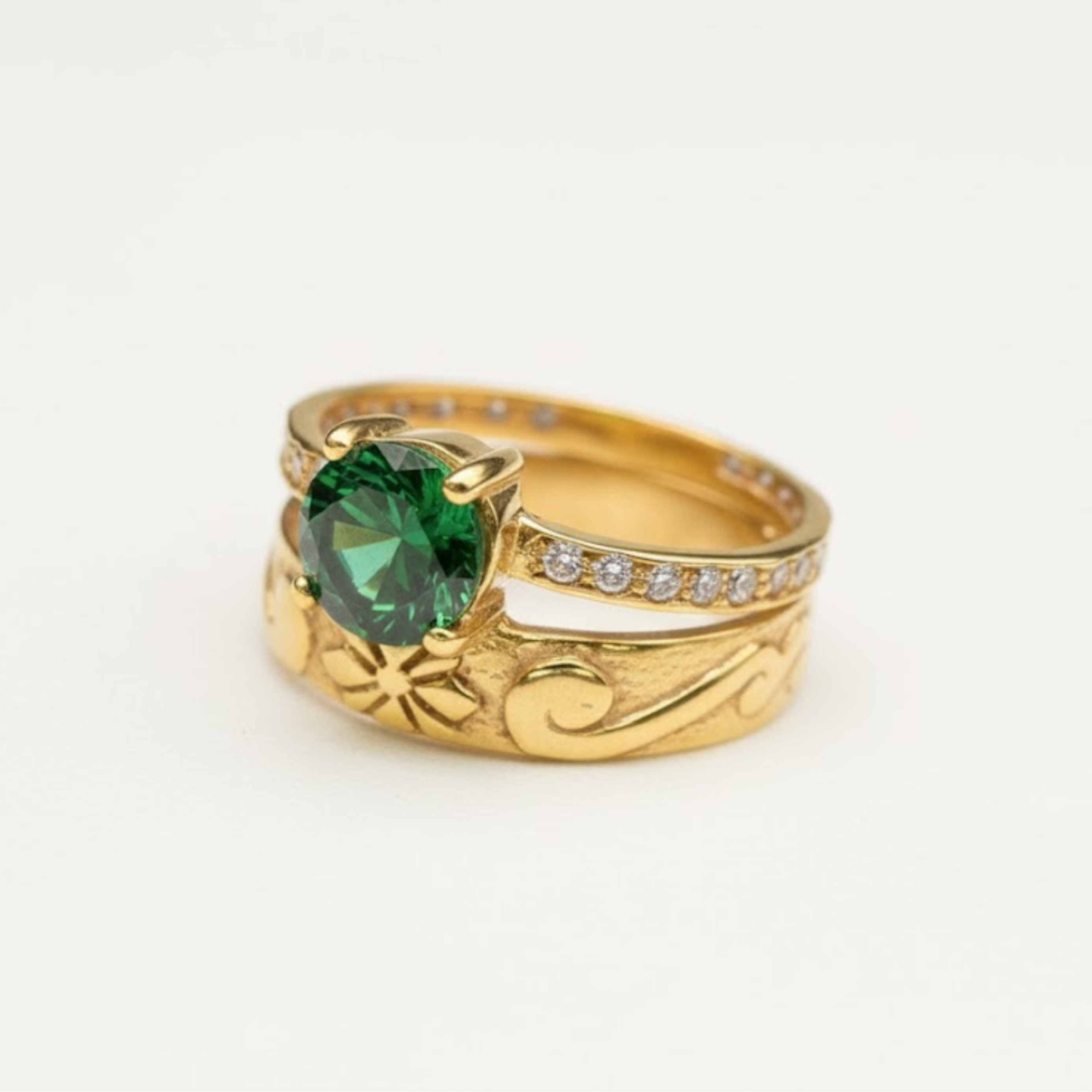 Created Emerald Ring made in 18k Gold Vermeil with Round Created Green Emerald in Solitaire setting, May Birthstone gift idea, symbolizes, ideal for everyday wear and perfect for birthday gifting and special occasions.