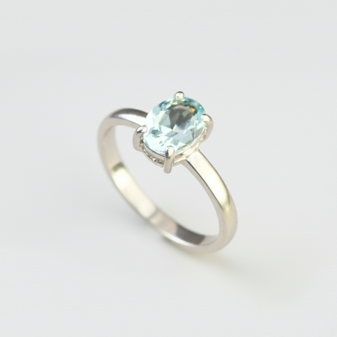 Created Aquamarine Ring made in 925 Sterling Silver with Oval Created Blue Aquamarine in Prong setting, March Birthstone gift idea, symbolizes courage & good luck, ideal for everyday wear and perfect for birthday gifting and special occasions.