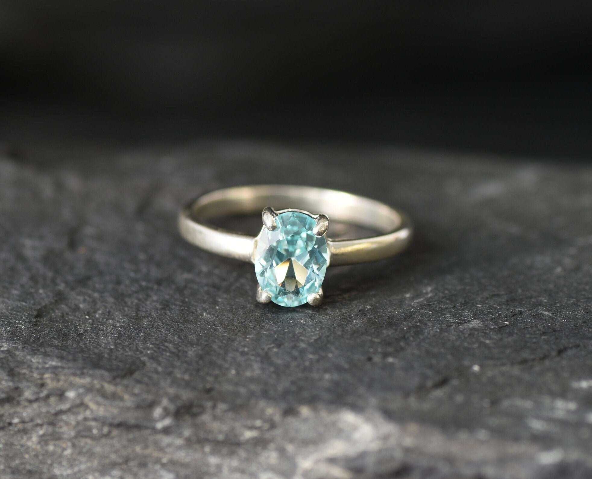 Aquamarine Ring, Created Aquamarine, Blue Solitaire Ring, Blue Diamond Ring, Promise Ring, Solitaire Ring, 925 Sterling Silver, Aquamarine
