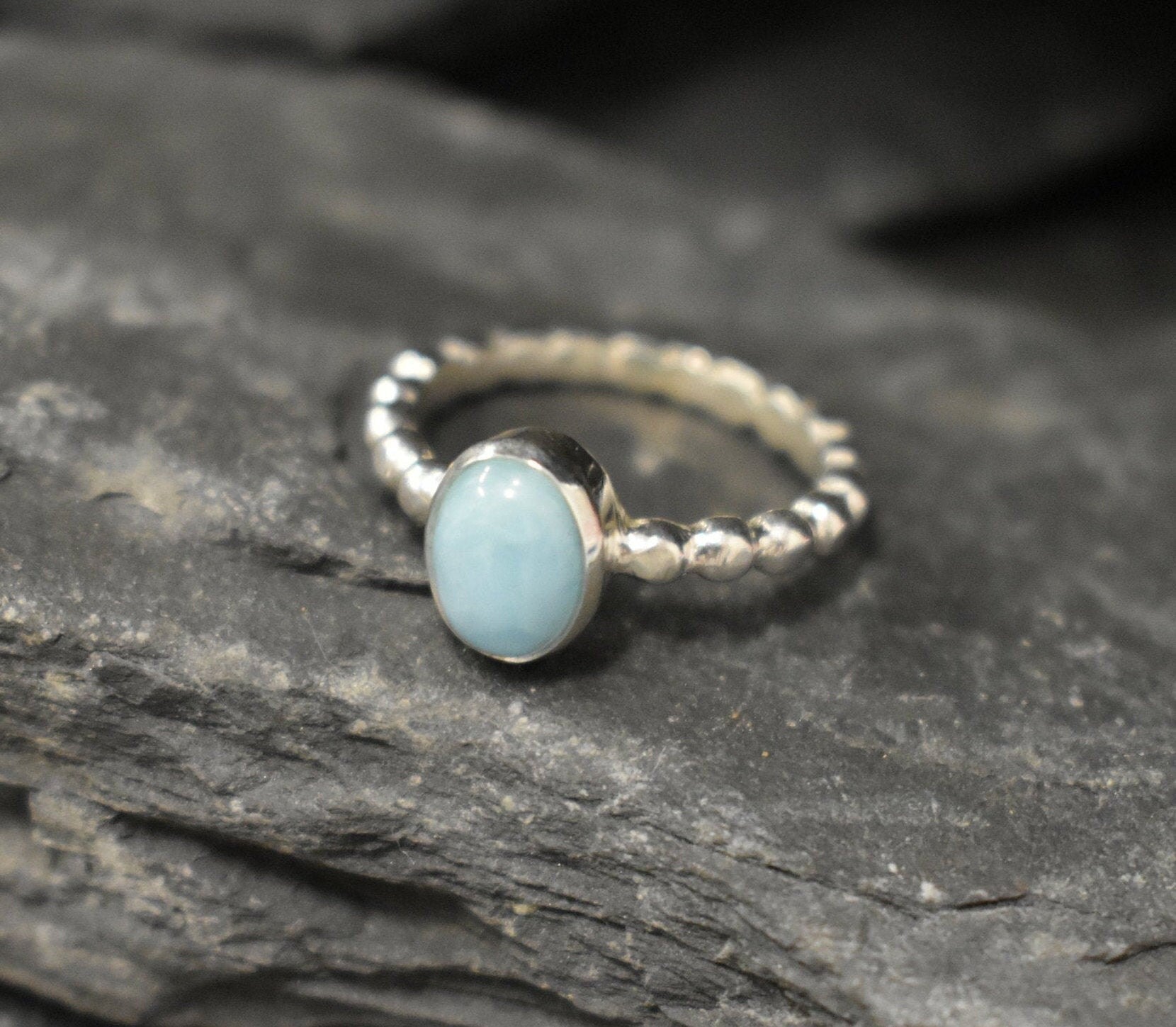 Larimar Ring, Natural Larimar, March Birthstone, Solitaire Ring, Blue Dainty Ring, Blue Vintage Ring, Jewel of Atlantis, Solid Silver Ring
