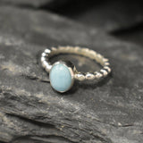 Larimar Ring, Natural Larimar, March Birthstone, Solitaire Ring, Blue Dainty Ring, Blue Vintage Ring, Jewel of Atlantis, Solid Silver Ring