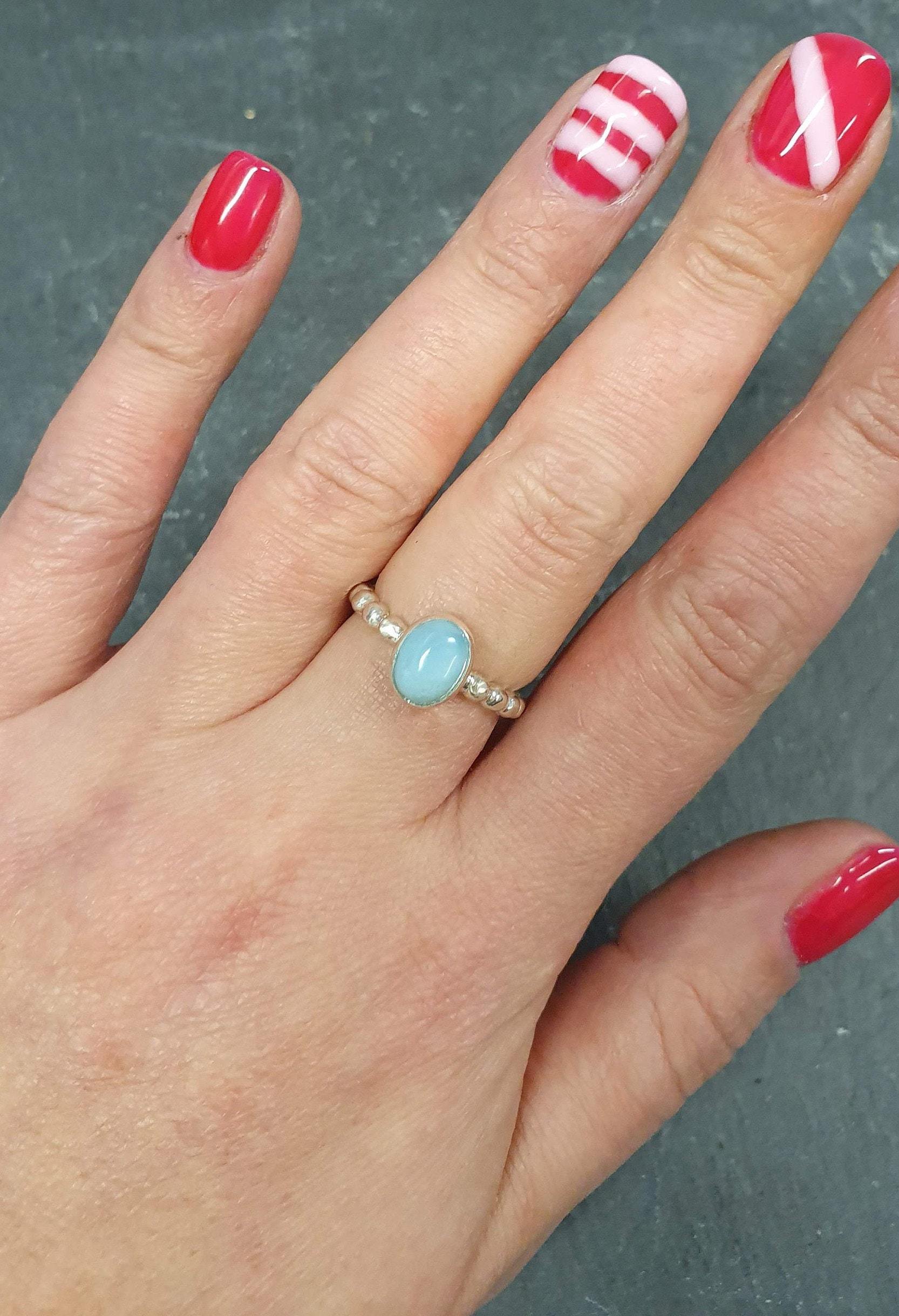 Larimar Ring, Natural Larimar, March Birthstone, Solitaire Ring, Blue Dainty Ring, Blue Vintage Ring, Jewel of Atlantis, Solid Silver Ring