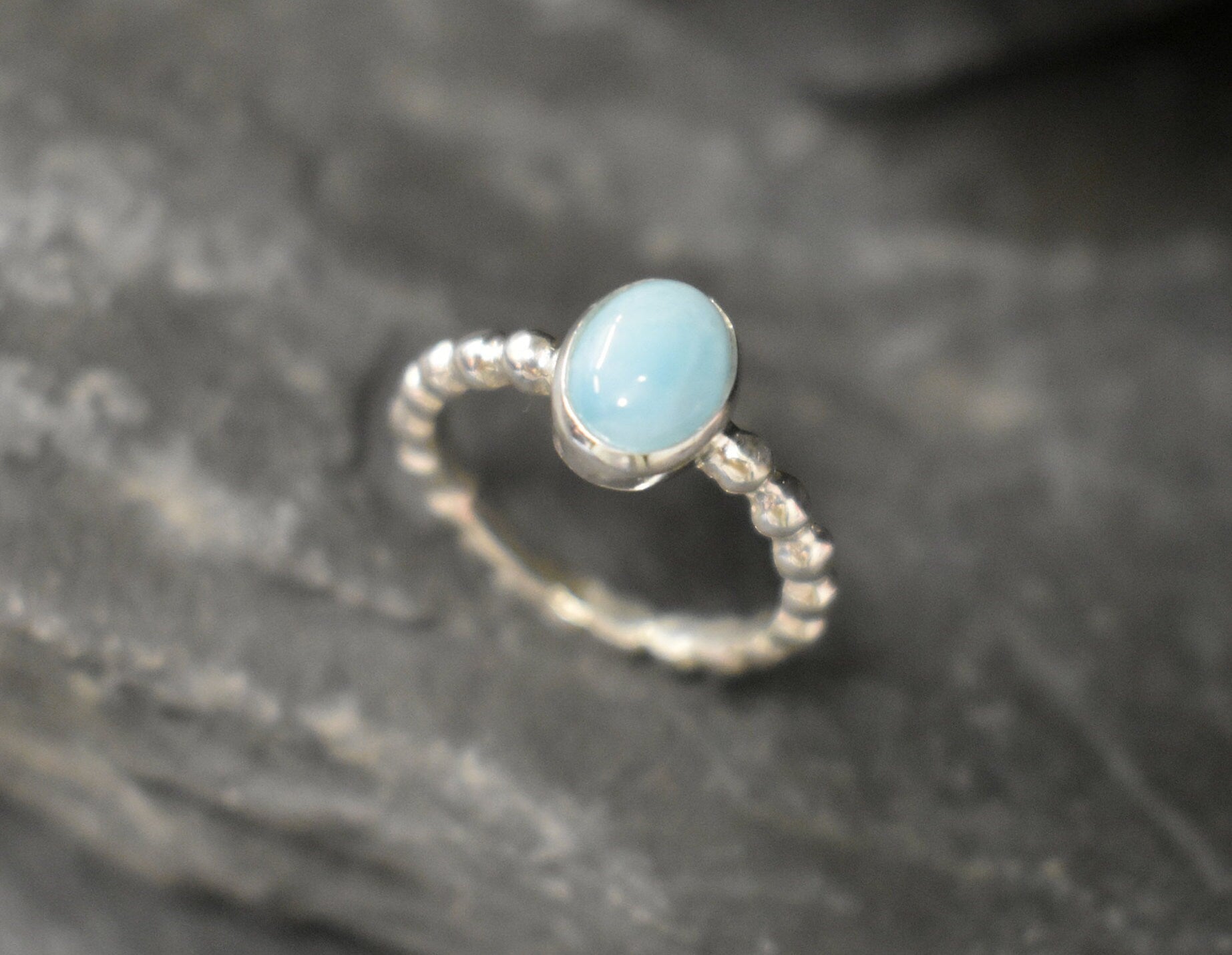 Larimar Ring, Natural Larimar, March Birthstone, Solitaire Ring, Blue Dainty Ring, Blue Vintage Ring, Jewel of Atlantis, Solid Silver Ring