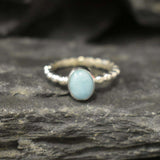 Larimar Ring, Natural Larimar, March Birthstone, Solitaire Ring, Blue Dainty Ring, Blue Vintage Ring, Jewel of Atlantis, Solid Silver Ring