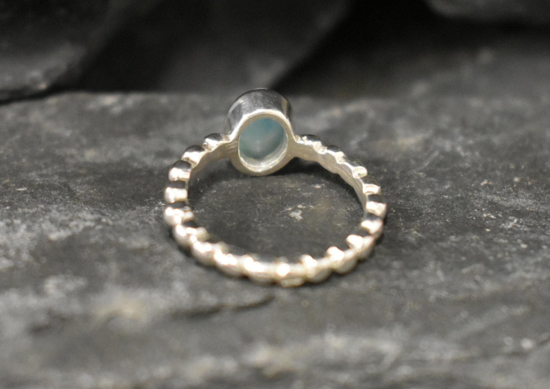 Larimar Ring, Natural Larimar, March Birthstone, Solitaire Ring, Blue Dainty Ring, Blue Vintage Ring, Jewel of Atlantis, Solid Silver Ring