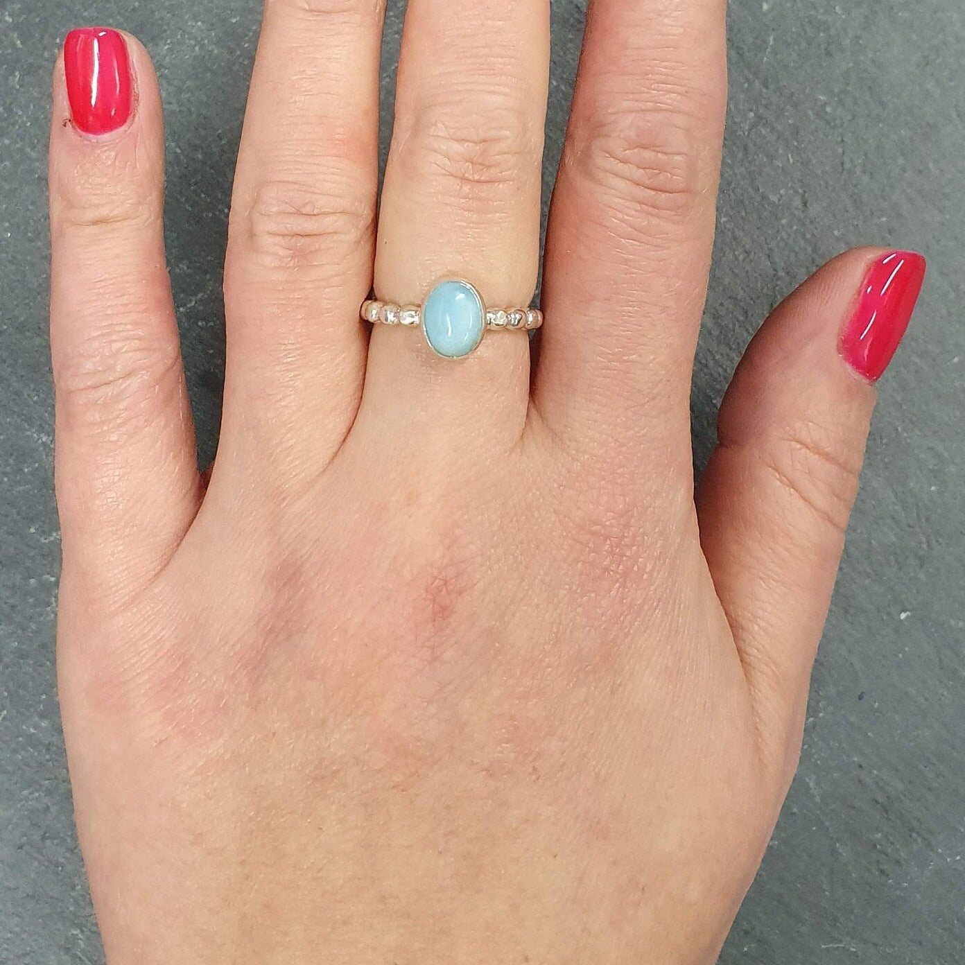 Larimar Ring, Natural Larimar, March Birthstone, Solitaire Ring, Blue Dainty Ring, Blue Vintage Ring, Jewel of Atlantis, Solid Silver Ring