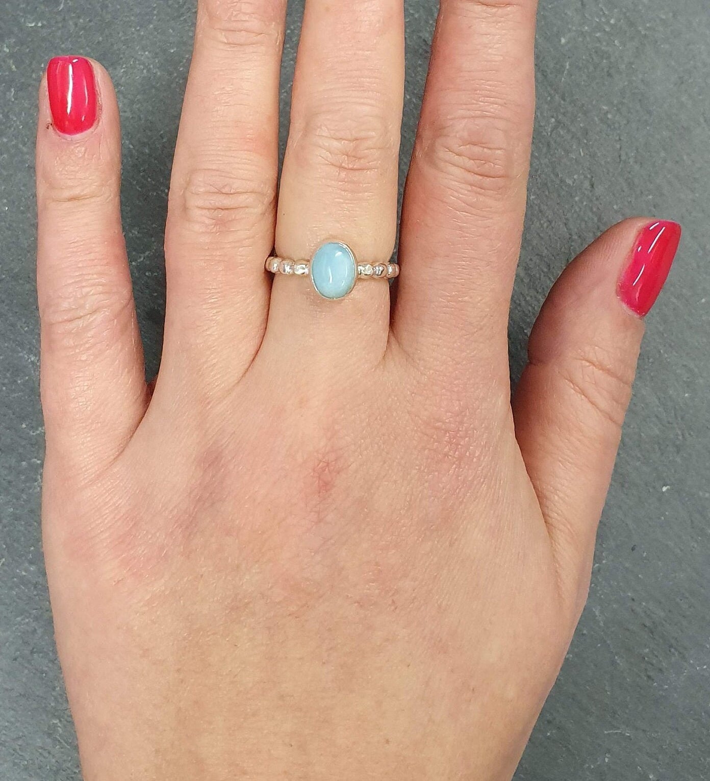 Larimar Ring, Natural Larimar, March Birthstone, Solitaire Ring, Blue Dainty Ring, Blue Vintage Ring, Jewel of Atlantis, Solid Silver Ring
