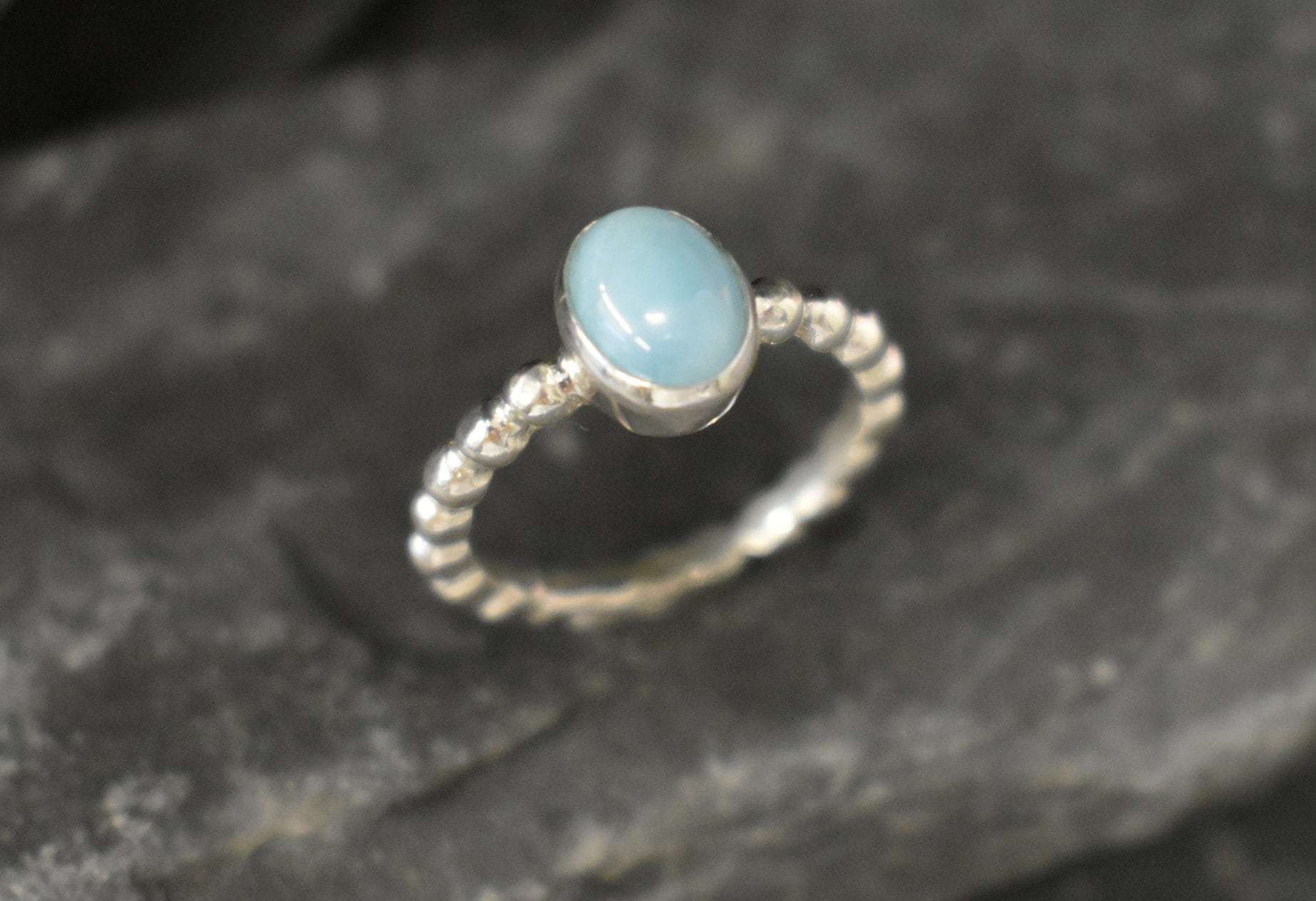 Larimar Ring, Natural Larimar, March Birthstone, Solitaire Ring, Blue Dainty Ring, Blue Vintage Ring, Jewel of Atlantis, Solid Silver Ring