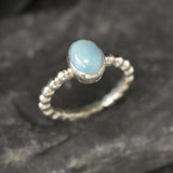 Larimar Ring, Natural Larimar, March Birthstone, Solitaire Ring, Blue Dainty Ring, Blue Vintage Ring, Jewel of Atlantis, Solid Silver Ring