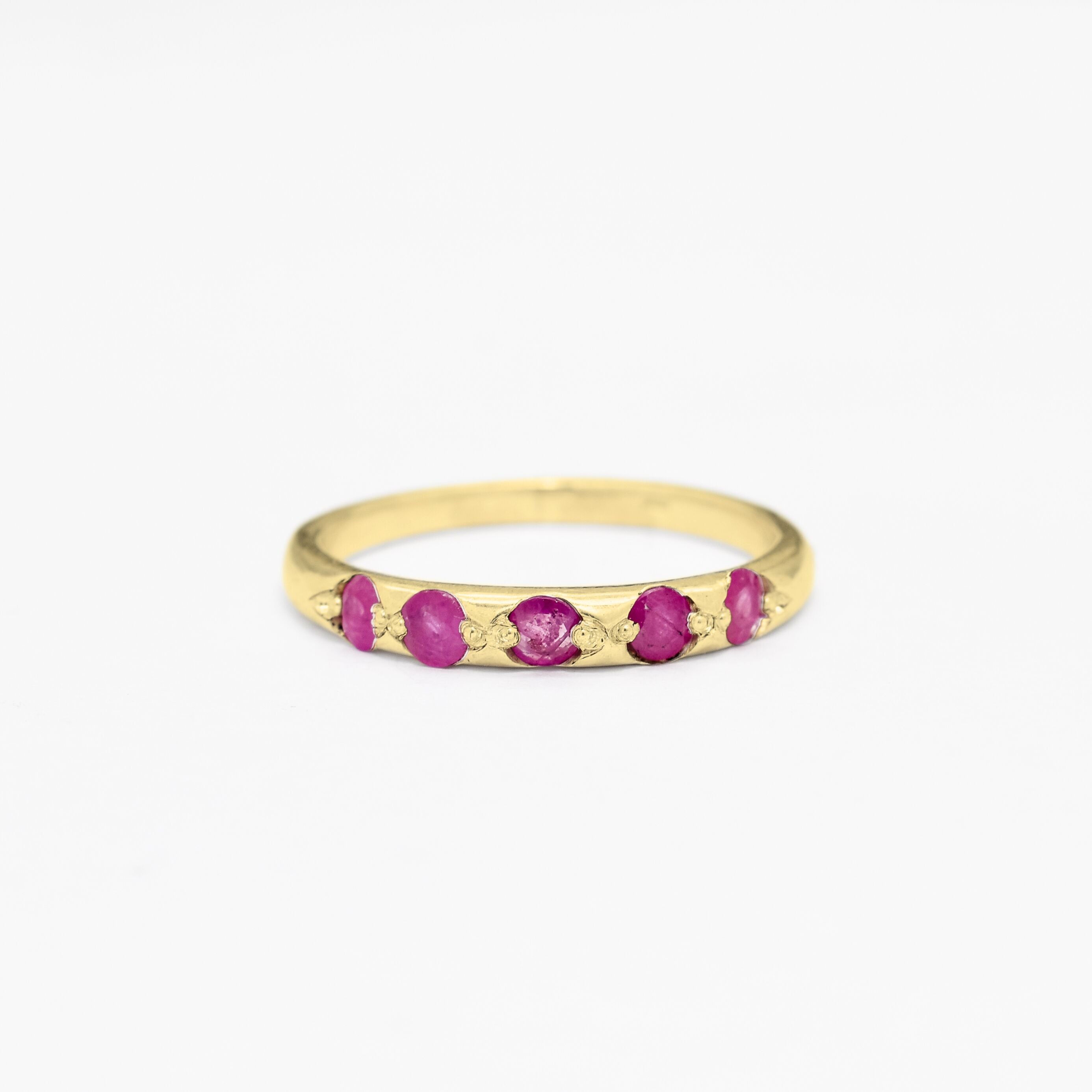 Stunning 18k Gold Vermeil ring showcasing a vibrant Round Natural Ruby, a chic accessory for everyday elegance and celebrations.