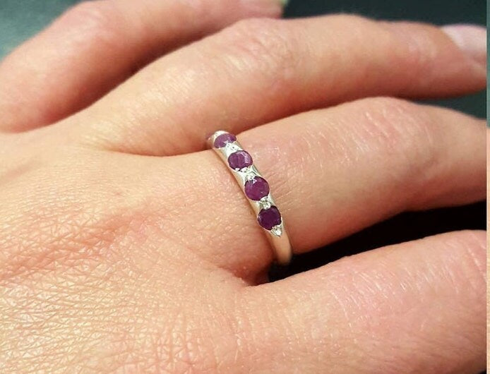 Elegant 925 Sterling Silver ring featuring a vibrant Round Natural Red Ruby, perfect for everyday elegance and special gifts.