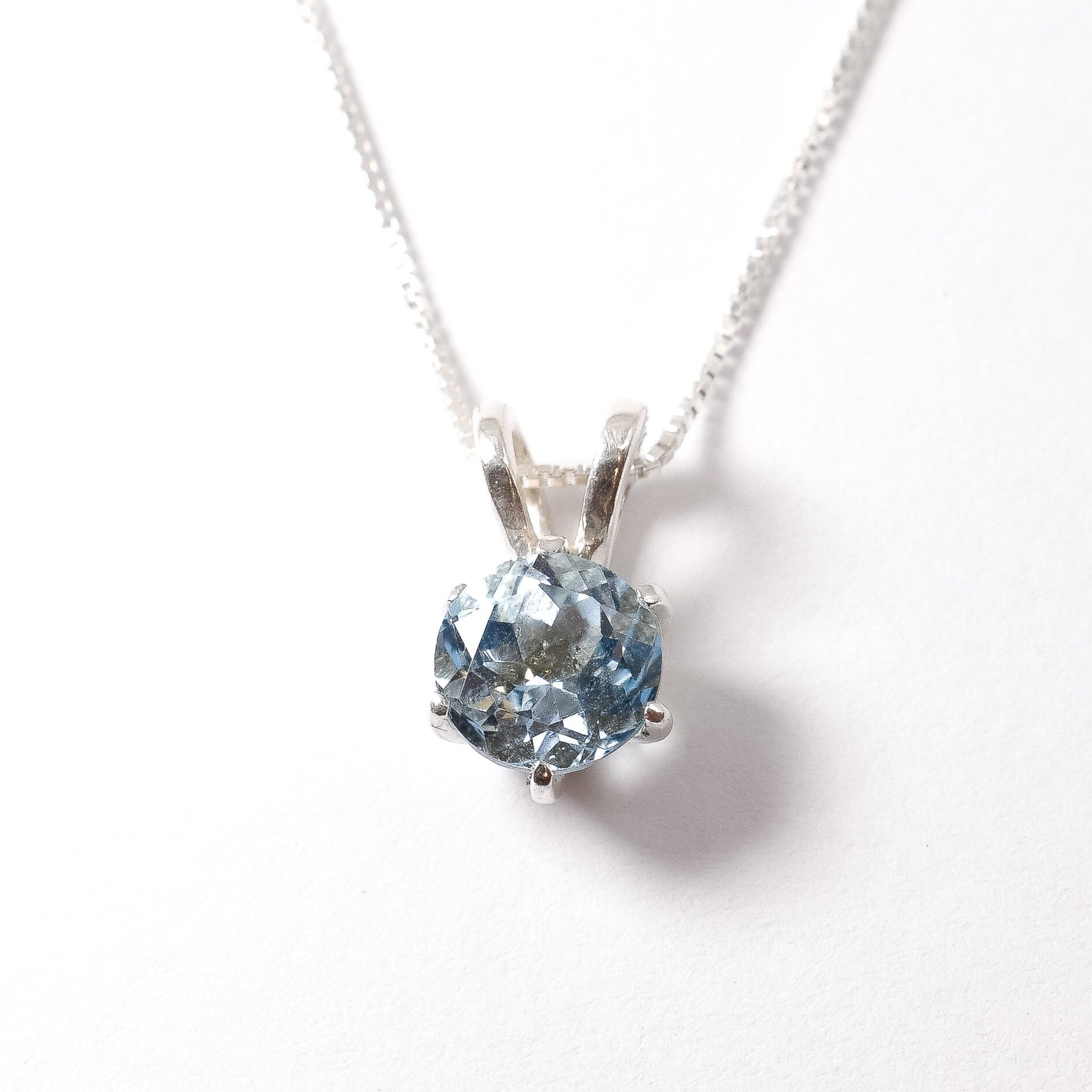 Blue Topaz Pendant, Round Pendant, Natural Topaz Necklace, December Birthstone, Minimalist Necklace, Topaz Gemstone, Anniversary Gift,Silver